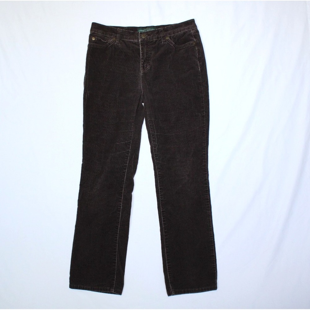 LAUREN Ralph Lauren Corduroy Pants Women 6P Brown Straight Leg Zip Pockets LRL